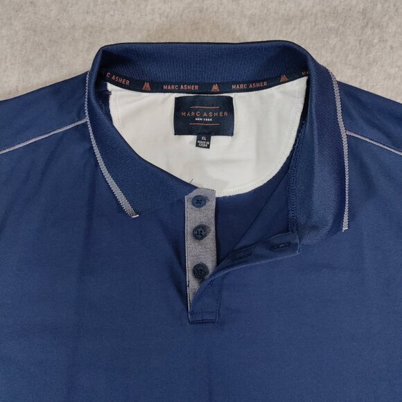 Marc Asher Polo Shirt Mens XL (runs small) Blue Stretch Cotton Preppy Casual - Picture 3 of 7